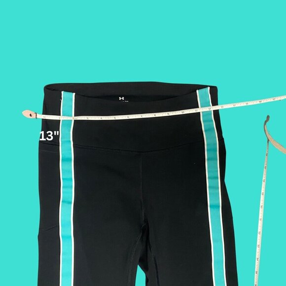 🏃‍♀️ Under Armour Black Leggings w/ Aqua Side Stripes | Size M - Picture 6 of 9